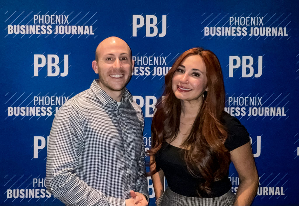 Marketing & Communications Manager, Vince DiGuglielmo, and Human Resources Manager, Martha Terrazas, pose at the Phoenix Business Journal Arizona Corporate Excellence award ceremony. 